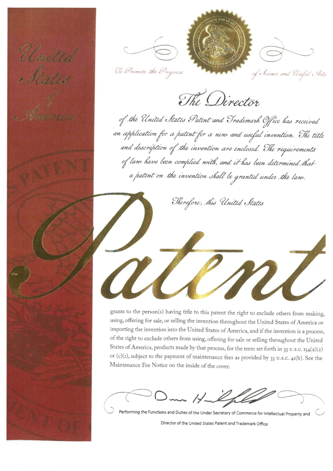 US Patent Certificate